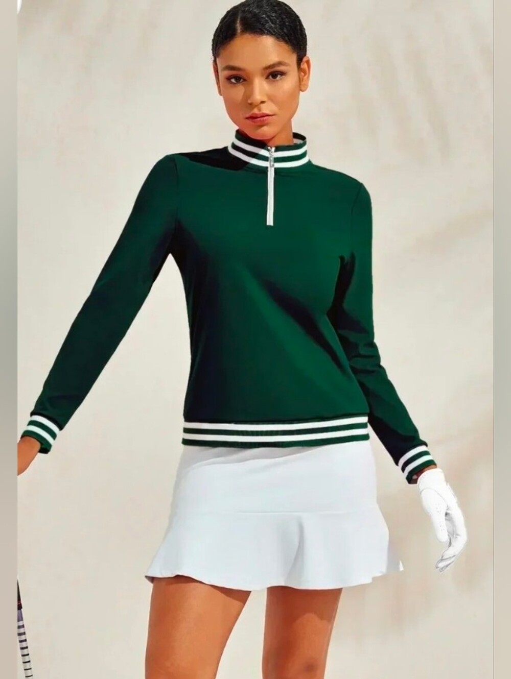 ACEGOLFS Navycore Long Sleeve Golf Shirt Quarterzip UPF50+ Green Small New